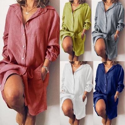 Spring Cotton Linen Women's T-shirt and Dress Casual Long Sleeved Clothing Smooth White Large Shirt
