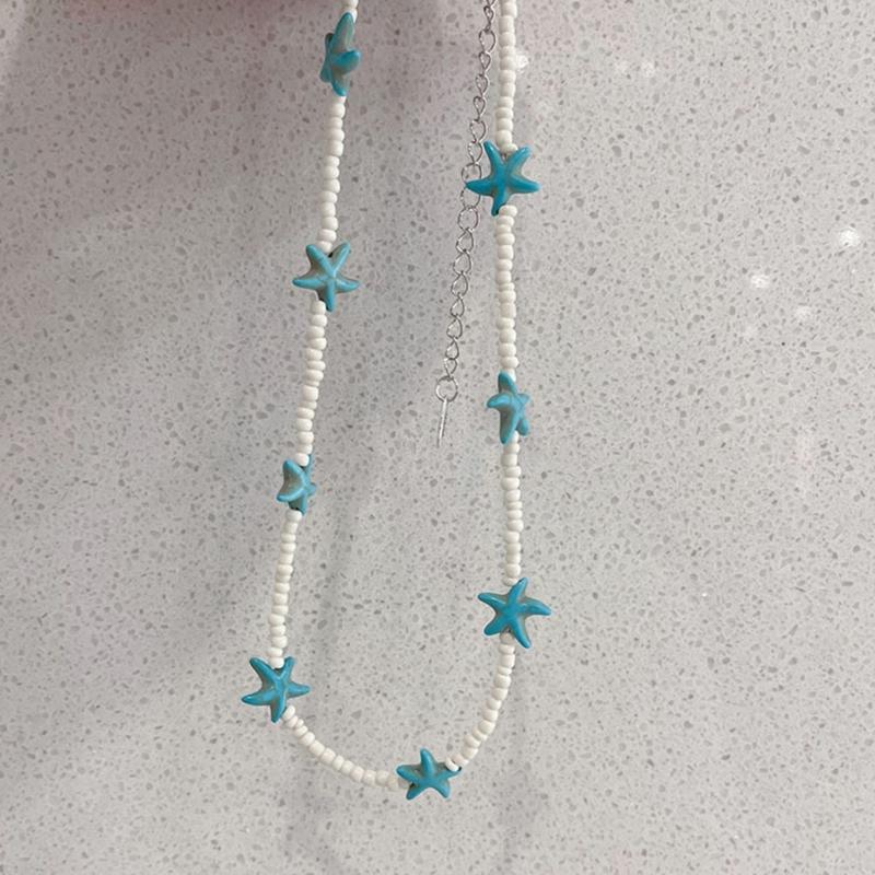 Starfish Charm Choker Chain Beaded Necklace for Women Stylish Neck Jewelry Gift