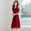 Elegant and sophisticated summer new contrasting color waist slimming short sleeved casual western-style mid length dress mid length skirt