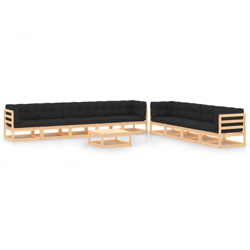 Día y Noche - Día y Noche Muebles de jardín 10 pzas cojines antracita madera maciza pino