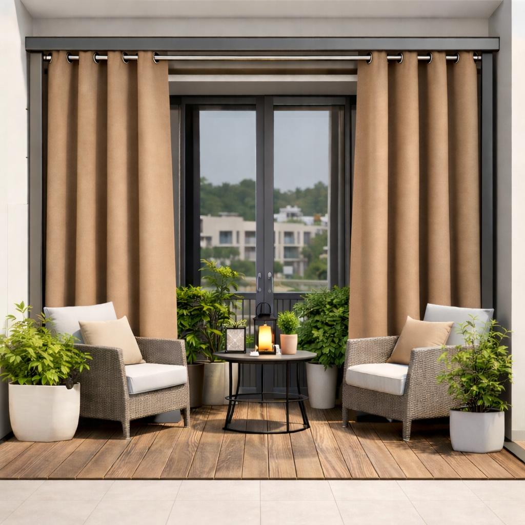 Závěs Voděodolný Zahradní 155X220 Na Kroužcích Terasa Balkon Béžový