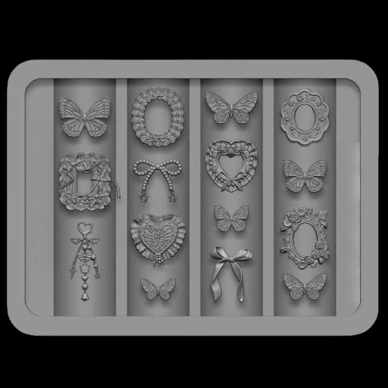 3D Silikonform für Nailart-Design Relief Schleife Erdbeere Barockmuster Maniküre Vorlagen Platten Werkzeuge Zubehör