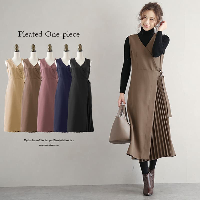 Long Jumper Skirt Sleeveless Flared Solid Elegant and Perfect for and Winter Women's Dress, Sweatshirt, V-Neck Dress, Color, Pleated, Stylish,