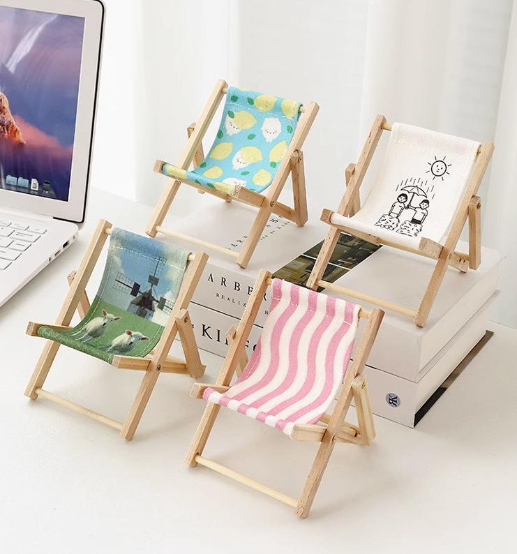 Cartoon Beach Style Dollhouse Chair Ornament Eco-Friendly Phone Stand Doll Display Home Desktop Decoration Office Accessories