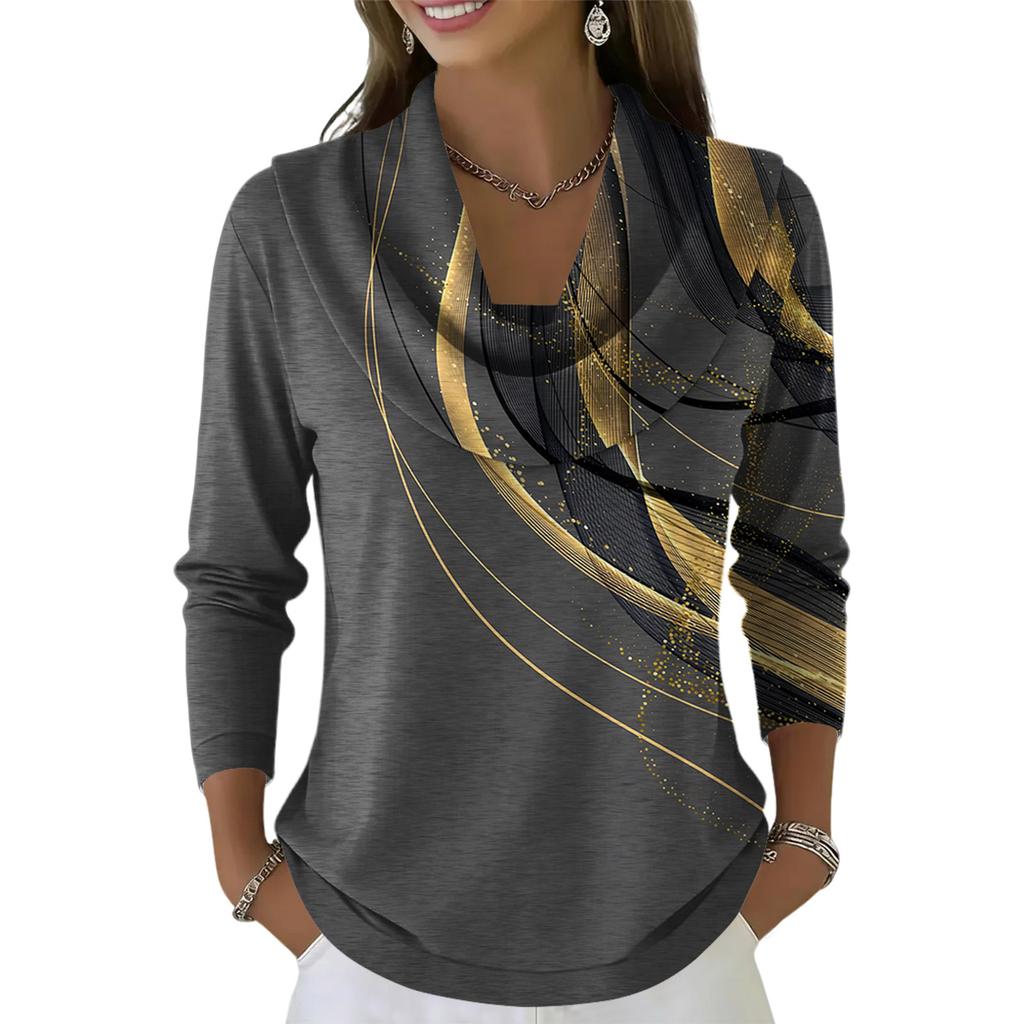 Pulover Top Dama Casual și la Modă cu Gât Rotund și Mânecă Lungă Imprimat