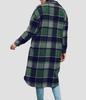 Women's Mid-Length Plaid Long Sleeve Loose Woolen Coat for Autumn/Winter, Plus Size