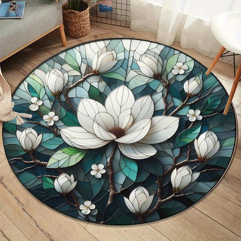 

1pc Crystal velvet round rug with magnolia pattern, non-slip, polyester, suitable for bedroom, living room or outdoor 100x100cm