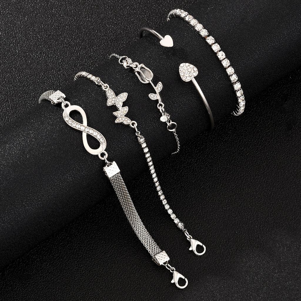 5Pcs Vintage Elegant Heart Butterfly Bracelets For Women Silver Color Rose Infinity Crystal Bracelets Sets Fashion Jewelry Gift