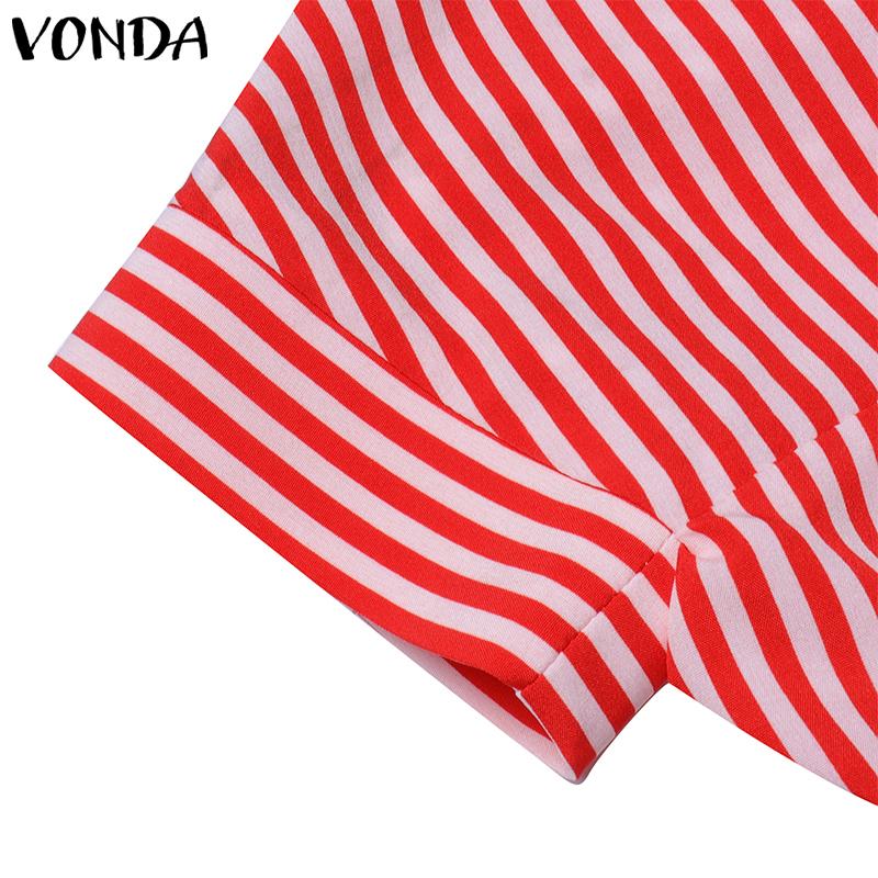 VONDA Women Autumn Shirt Collar 3/4 Sleeve Striped Shirts