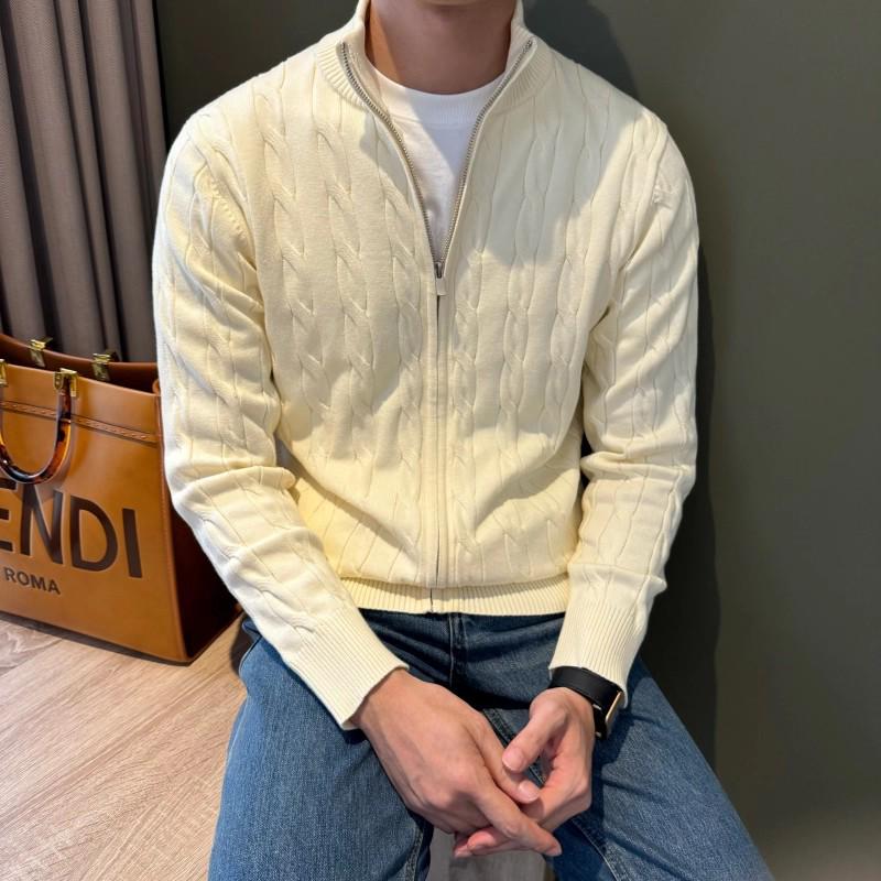 Мужской осенне-зимний плотный кардиган-молния из косы с воротником-стойкой L абрикосовый 2690₽