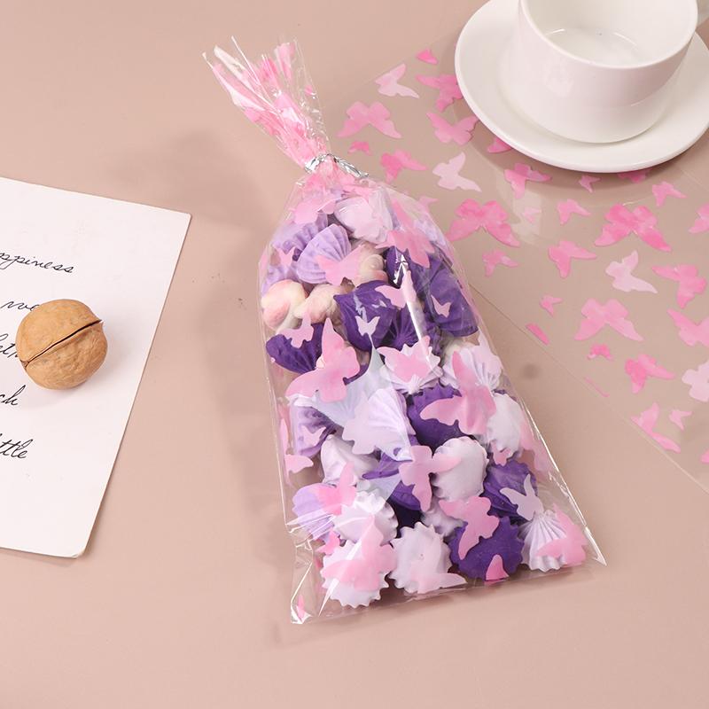50 Stück Rosa Schmetterlinge Zellophan Geschenktüten mit Silbernen Bindedrähten Plastik Schmetterling Süßigkeitstüte Leckerlitüten Partydeko