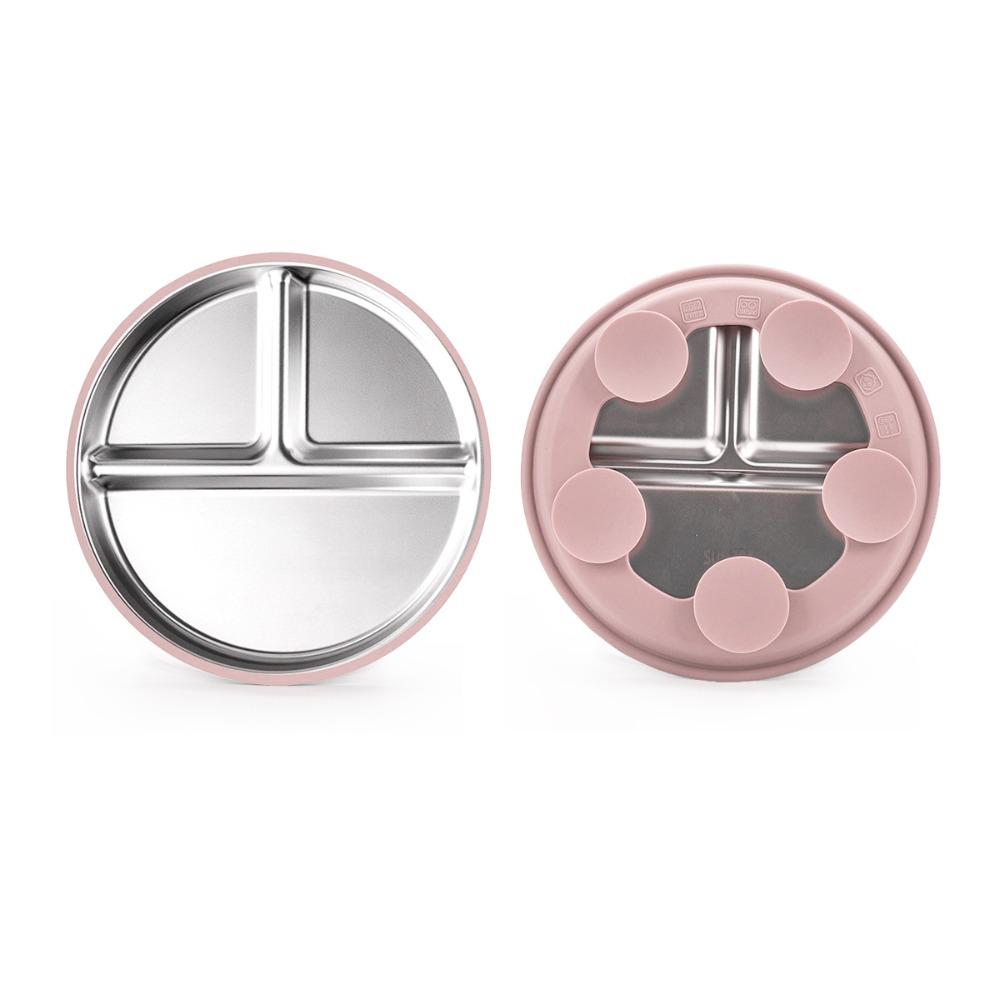 Non-Slip Stainless Steel Kids Plate Silicone Sleeves Toddler Bowls New Divided Baby Plates