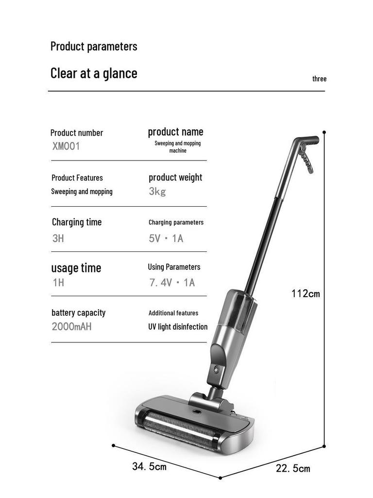 Bezdrôtový automatický čistiaci elektrický mop - Ručný zametací a mopovací robot