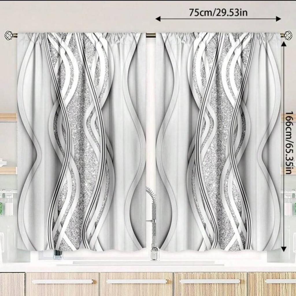 2 Pieces - Silver-gray Line Pattern Printed Curtains   Bedroom and Living Room   Home Decoration   Room Decoration