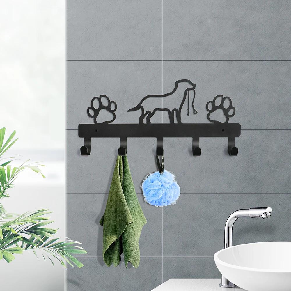 Metal Paw Pet Dog Hanger 5 Hooks Coat Hanger Key Wall Rack Holder Organizer Towel Rack Storage Hook Iron Art