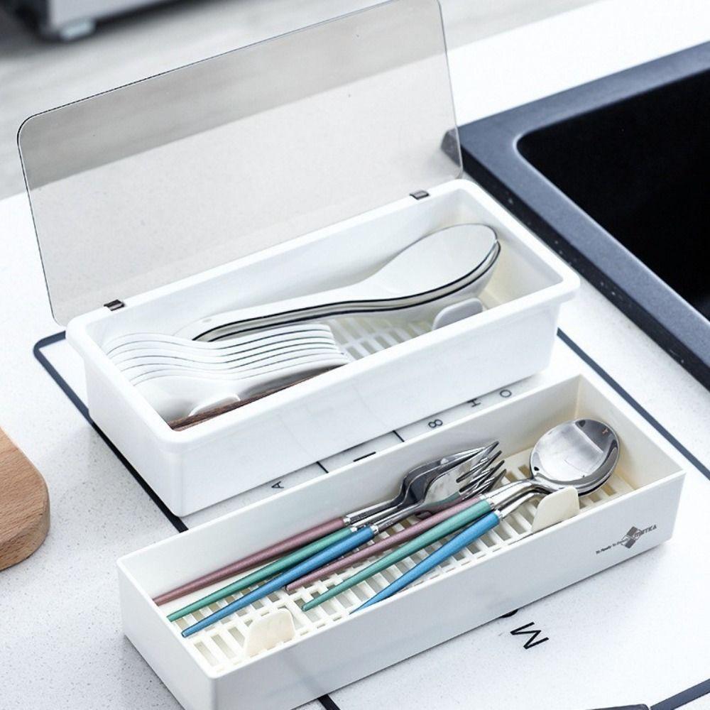 Drainage Chopstick Box Plastic Cutlery Storage Box Utensils Drawer Organizer  Fork Spoon Storage