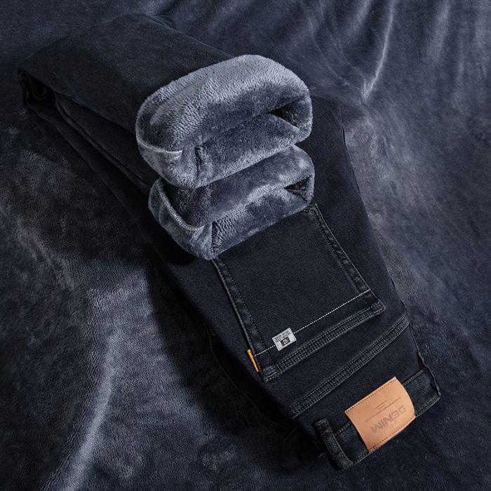 Jeans autumn and winter new loose straight denim velvet large size elastic casual trousers