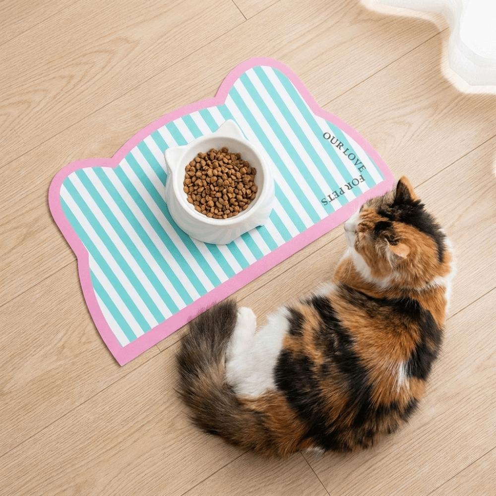 Leak-Proof Cat Head Shaped Pet Meal Mat Anti Slip Cat Bowl Mat Dog Food Mat Pet Placemat Indoor