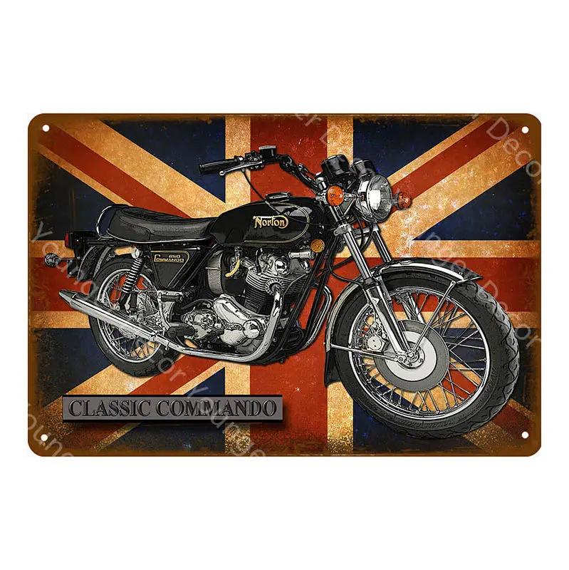 Klassische Britische Motorräder BSA Norton Velocette Douglas Ariel Metallschild Blechschild Wandkunst Poster Vintage Garagen Dekoration 30x40cm(11.8x15.7inch)