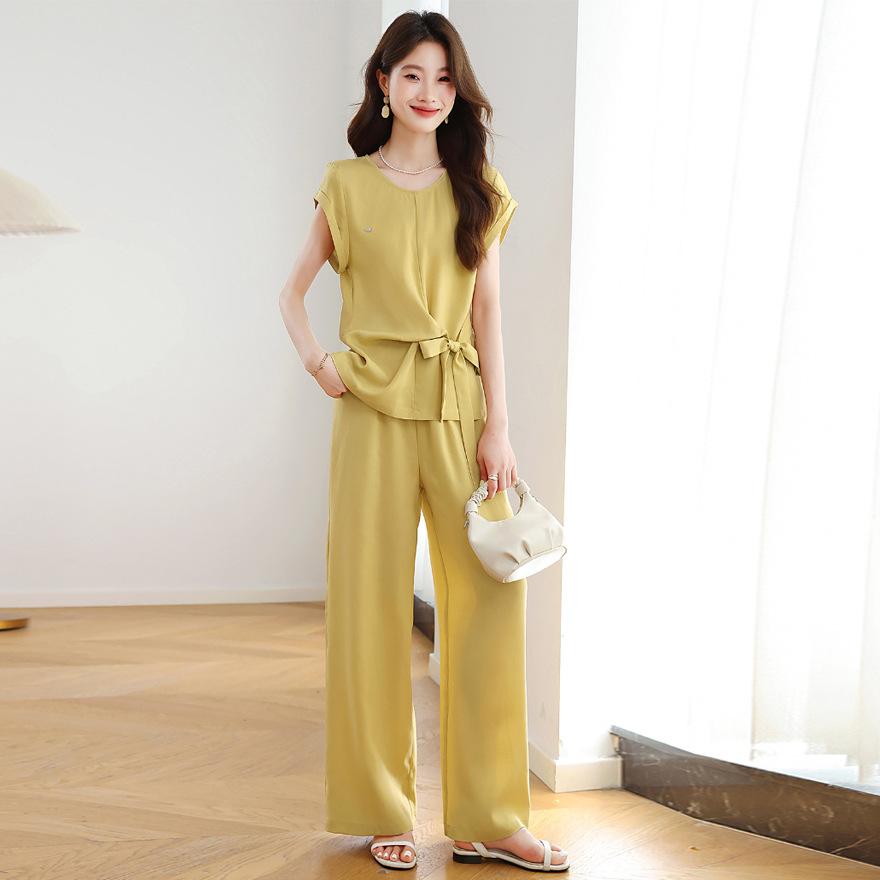 

Royal sister fashion suit women s new design sense lace-up waist sleeveless vest + wide-leg pants two-piece set M жовтий