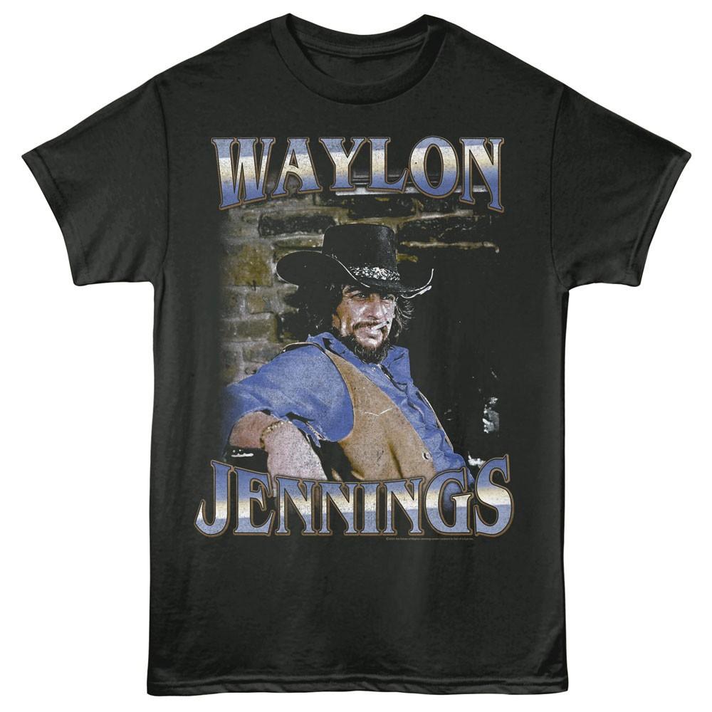Waylon Jennings Outlaw Country Singer Smoking Stogie Faded Bricks Men s T Shirt XXL