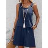 Western Spring Summer Fall New Solid Color Craft Fabric Double Pocket Sleeveless Top and Shorts, Vacation Style Elegant Casual Set