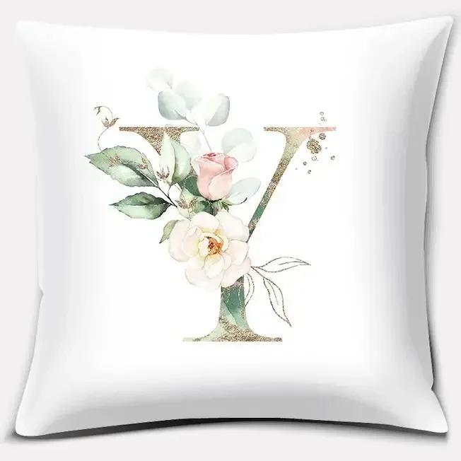 Green Flower Letter Series Pillow Gift Home Office Decoration  Bedroom Sofa Car Cushion Cover Case