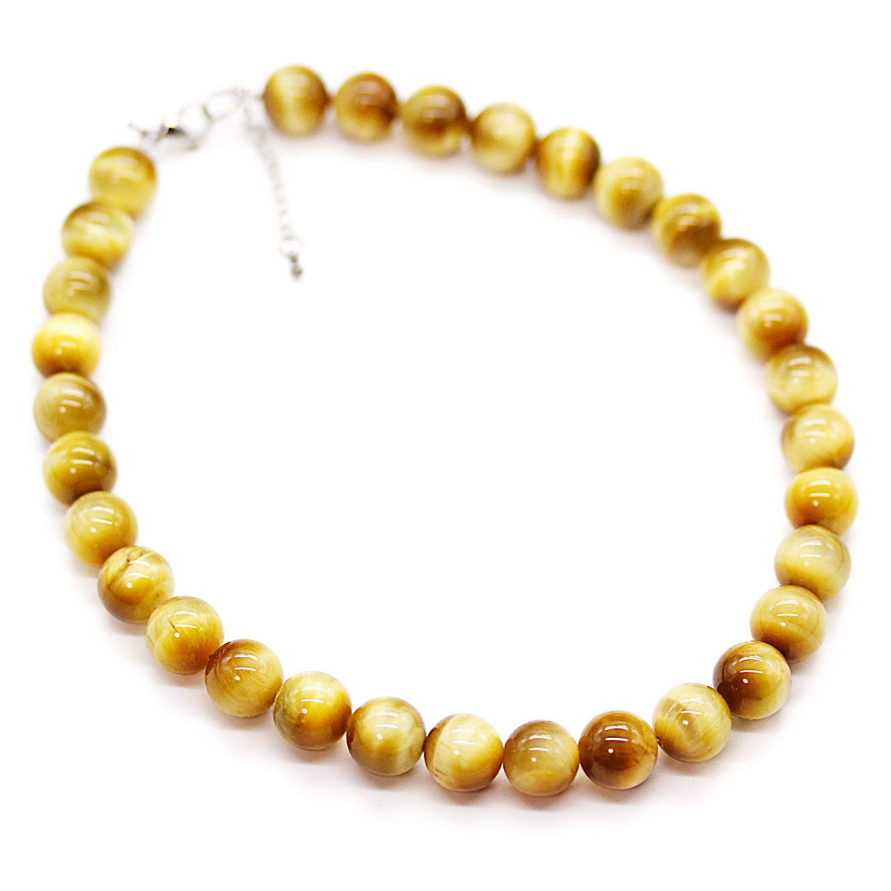 

[Sekihui] 4A Natural Golden Tiger Eye Necklace 12mm Power Stone for Wealth and Career Fortune Adjustable Length 38-43cm [n168]
