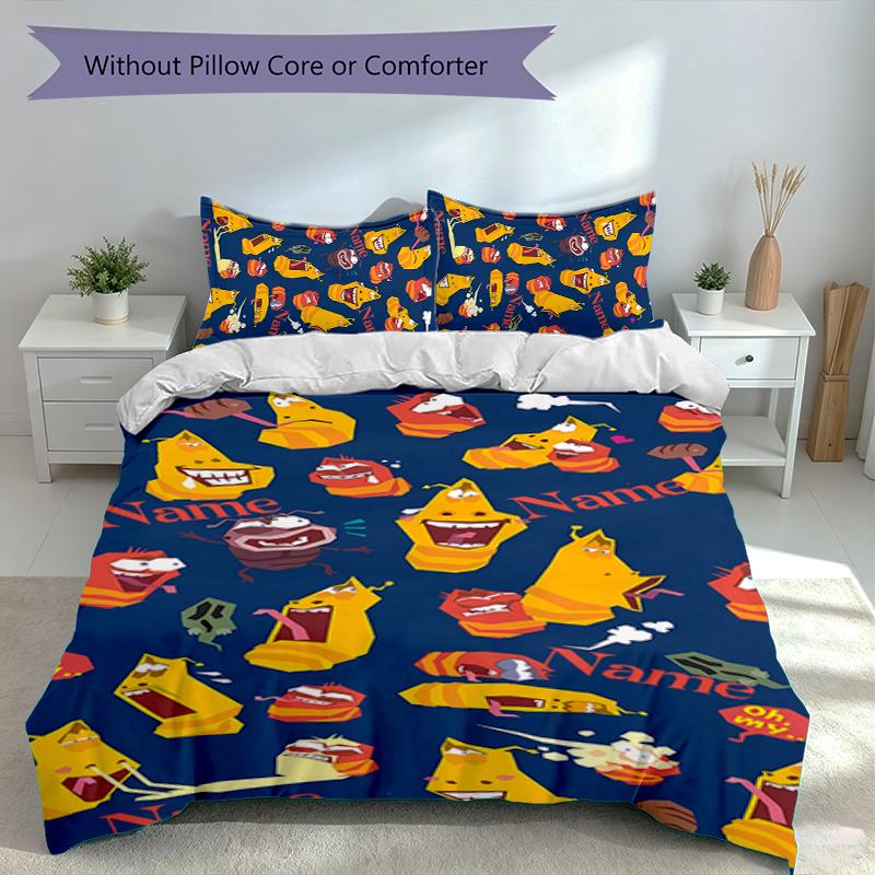 3pcs Custom Name Larva Set,Includes 1 Duvet Cover and 2 Pillowcases,All-season Bedroom Decor