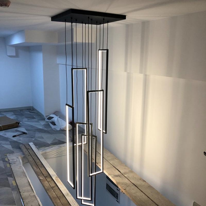 Modern LED Stair Long Chandelier Geometry Villa Duplex Pendant Lamps Luster Luxury Loft Living Room Hanging Light Fixture