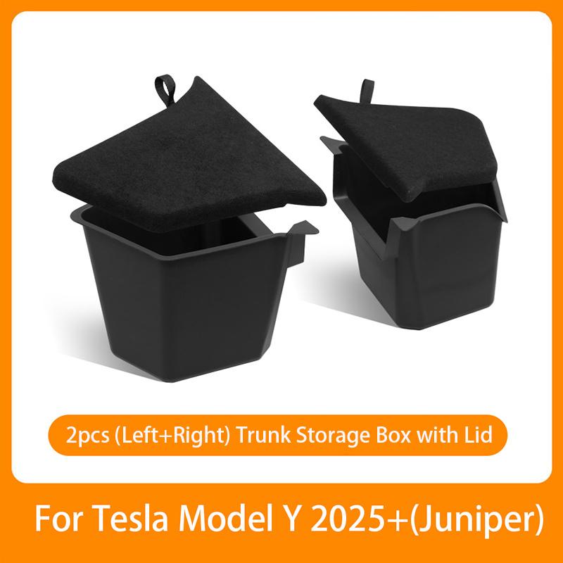 Trunk Side Storage Bins For Tesla Model Y-Berlin/Austin 2022-2025 Cargo Compartment Organizer Bucket TPE Box & Carpet Lids