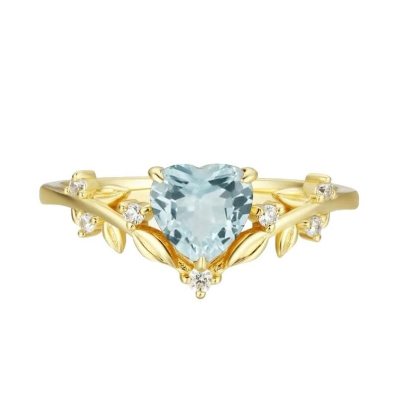 New Copper Zircon Ring, Heart-shaped Lake Blue Branch Cross Jewelry Valentine's Day Gift.