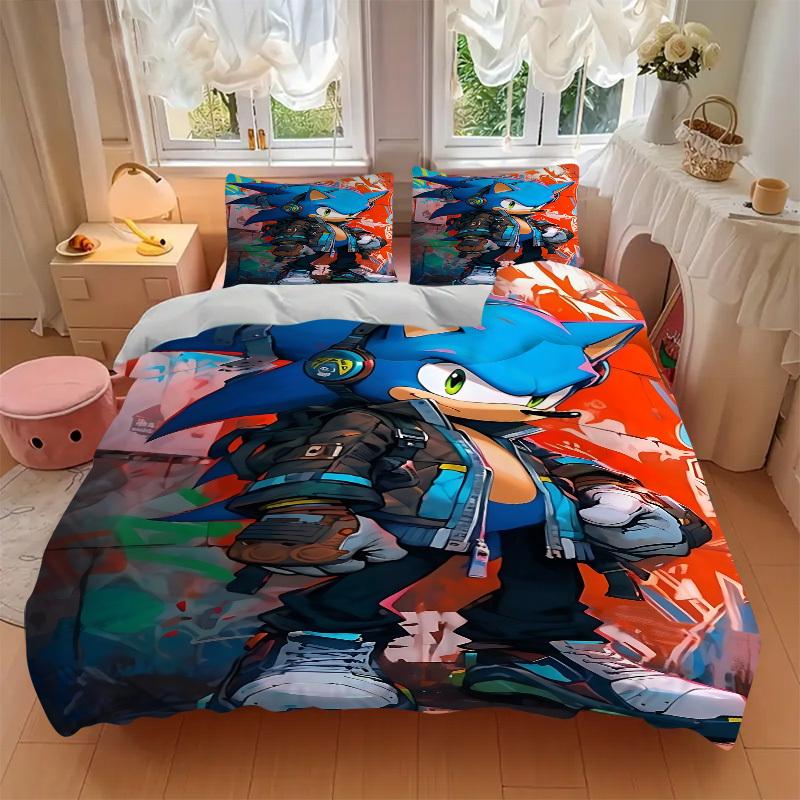 3pcs bedding set Sonic Urban Includes 1 Comforter + 2 Pillowcases, Without Pillow Inserts, Soft Comfortable, Lightweight Breathable, Printed