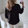 Women's Casual Loose-Fit V-Neck Button-Up Long-Sleeve Blouse With Flounce Collar