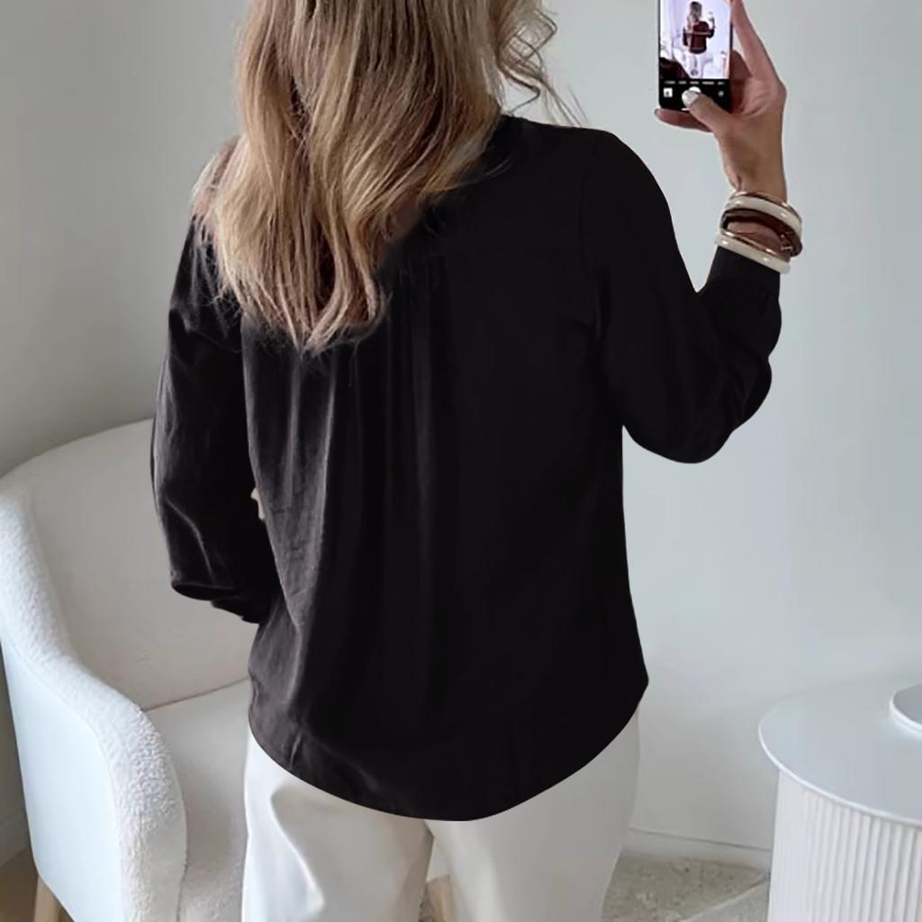 Women's Casual Loose-Fit V-Neck Button-Up Long-Sleeve Blouse With Flounce Collar
