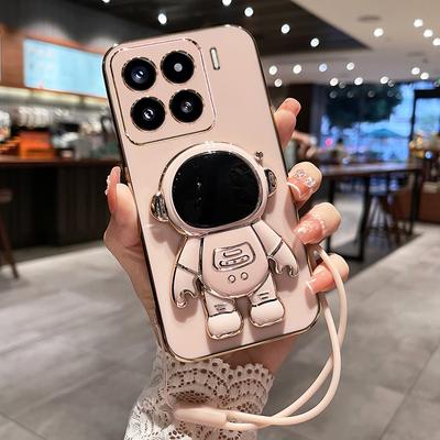 Stoßfeste Silikonhülle für Xiaomi 15 Pro 14T Pro 13T 12T 11T Pro 14 T 14 Ultra 13 Lite Galvanisierte Cartoon-Astronauten-Hülle mit Ständer und Lanyard
