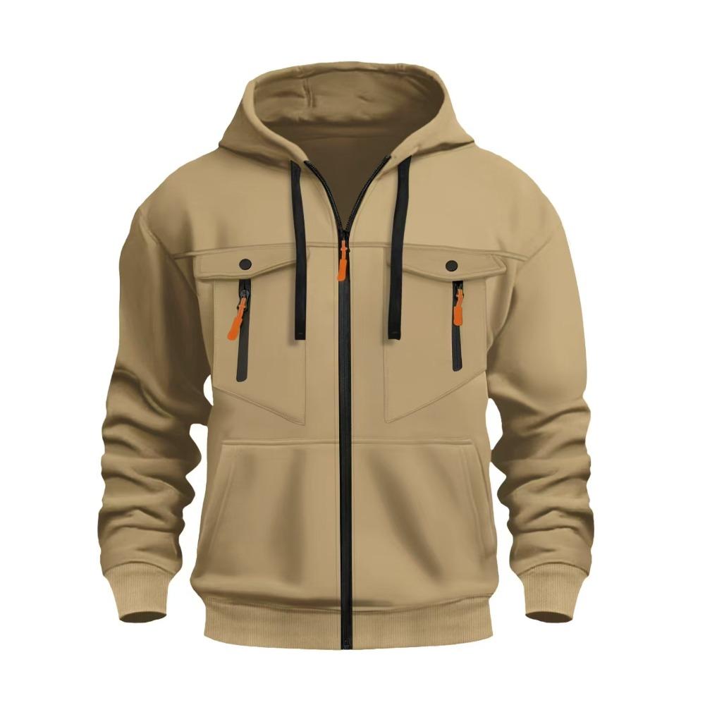 

Осінньо-зимовий чоловічий худі з капюшоном, повсякденний, модний худі на блискавці XXXL хакі