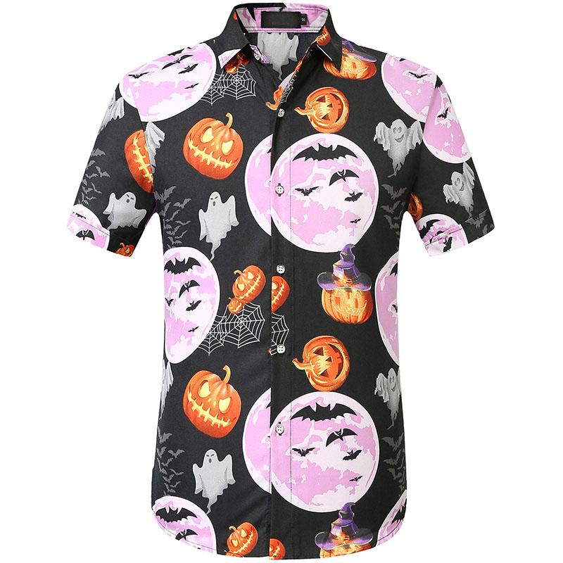 Casual Homewear Men's Shirts Halloween Pumpkin Printing Short Sleeved Shirts Summer Men's and Women's Fashion Holiday Shirt