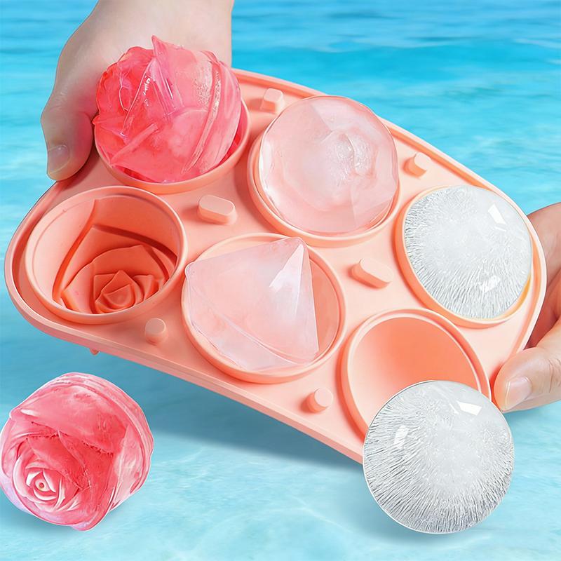 Large Silicone Ice Cube Tray with Lid Multi shape Rose Diamond Ice Hockey Round Sphere Mold for Whiskey Bourbon Cocktails