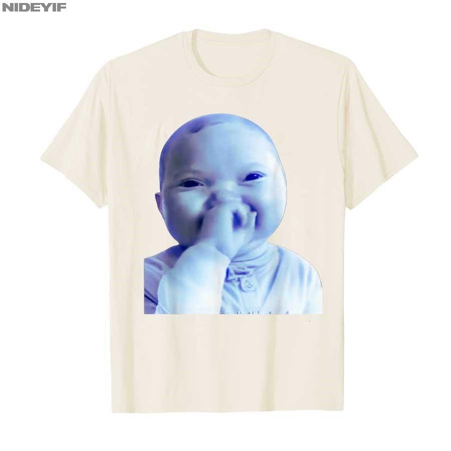 Funny AI Baby Holding Laugh Meme Viral Trend T-shirt For Men Women 100% Cotton T Shirts Short Sleeve Tops 1121-2