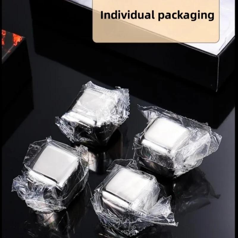 6Pcs Stainless Steel Ice Block Set for Whiskey Wine Cooling Cube Chilling Rock Party Bar Tool Color Box Reusable Chilling Stones