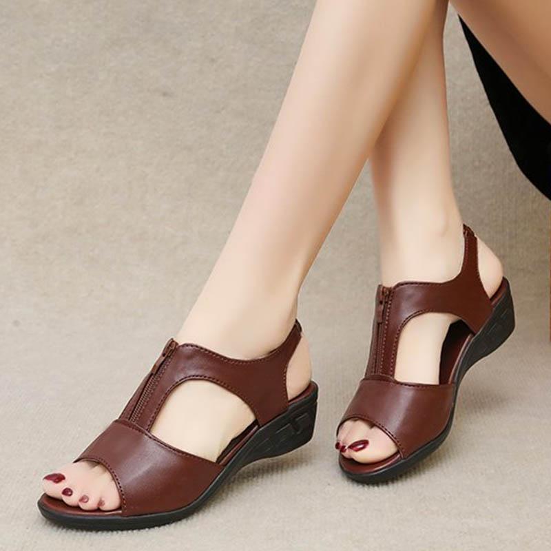 Summer New Women Fish Mouth Wedge Sandals Soft Sole Sandals Comfortable Mother Shoes