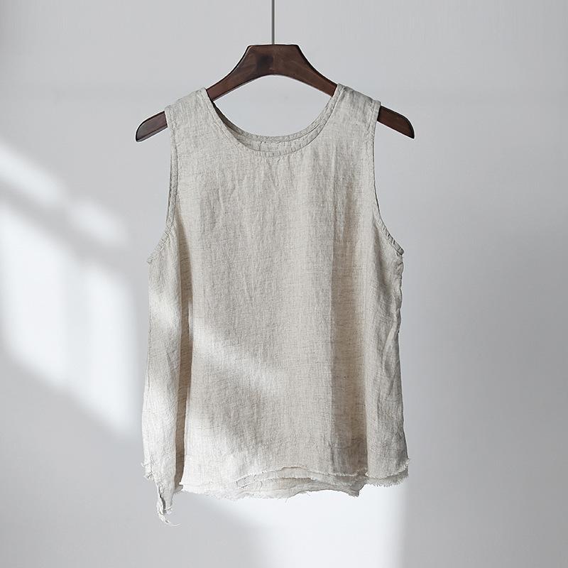 Frühling und Sommer neue Baumwoll- und Leinen-Damenbekleidung literarisch und retro Leinen Fransenrand Trägertop Damen Unterteil kleines Weste