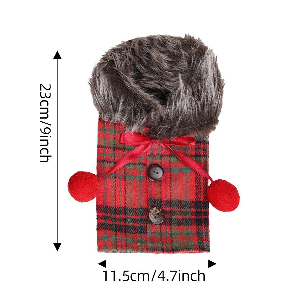 Christmas Dining Table Red Wine Set with Bowknot Fur Collar Bottle Covers & Photo Props