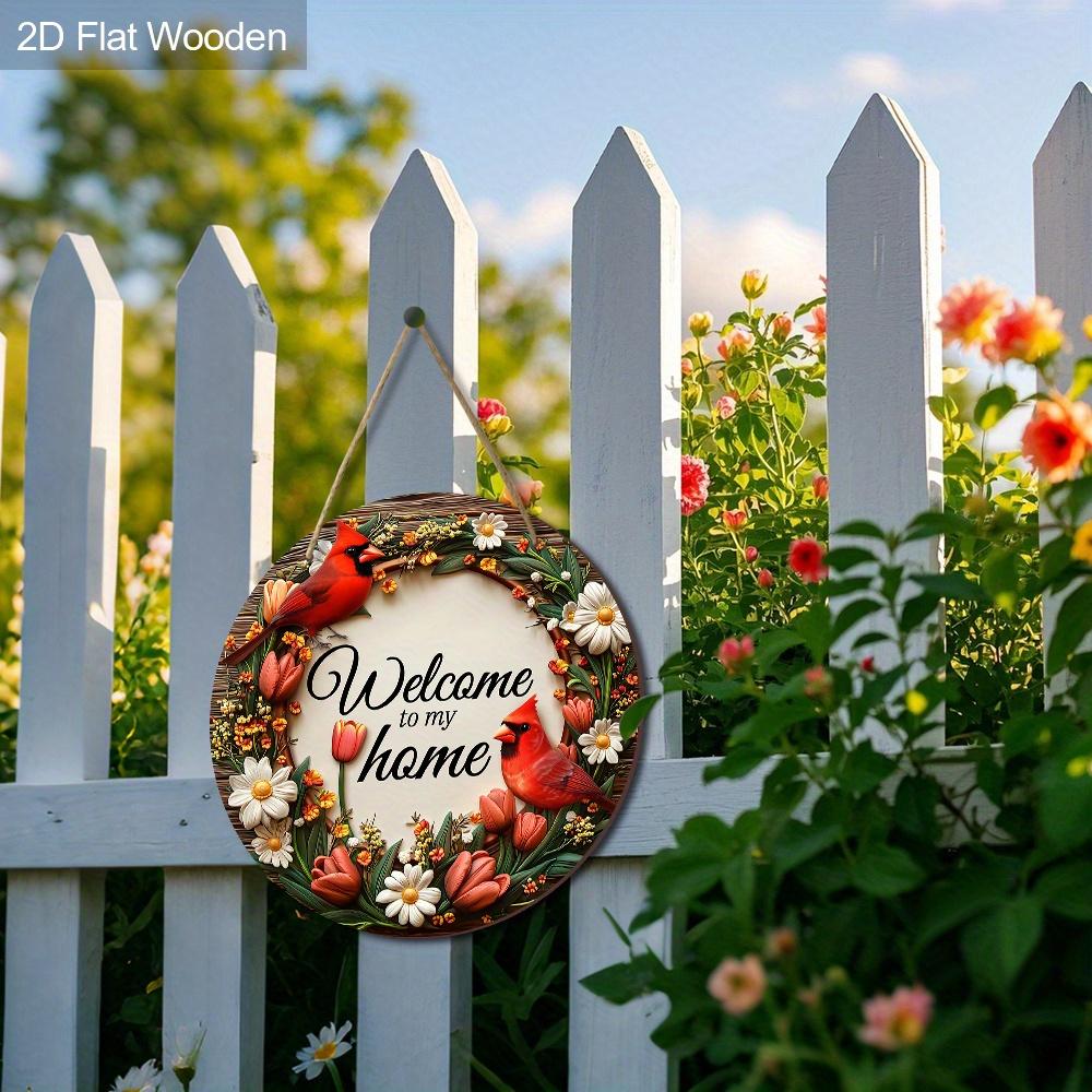 2D Flat Classic Cardinal Wooden Christmas Sign, Charming Decorative Plaque with Wreath Pattern, Ideal for Front Door, Home, Office Decor