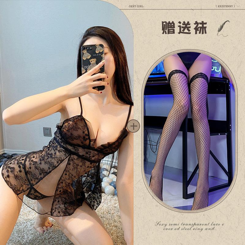 Sexy lingerie mesh see-through suit one-piece short skirt seduction loungewear