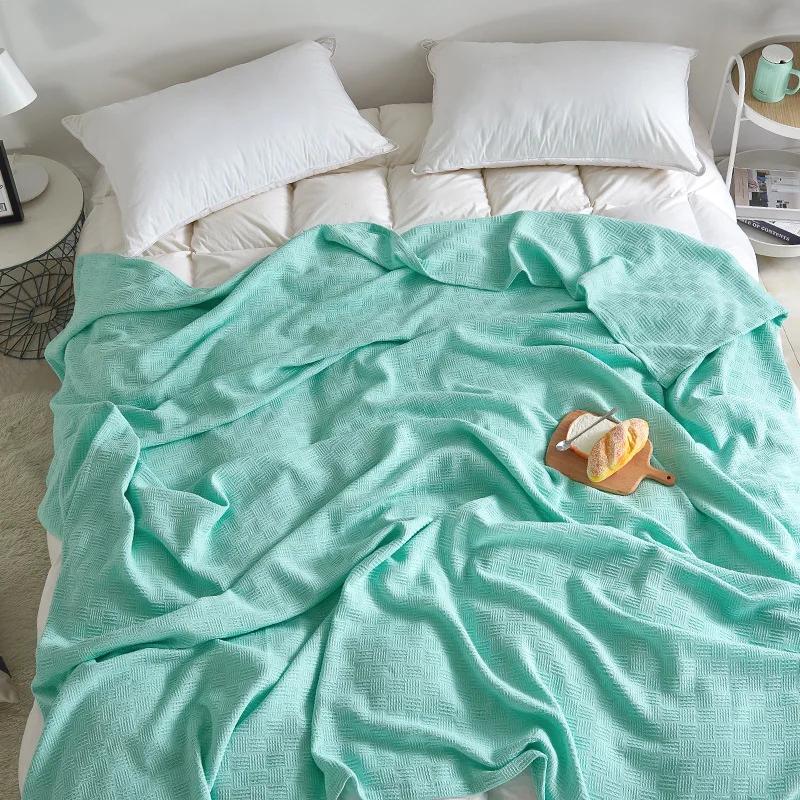 Soft Cozy 100% Cotton Throw Blanket Wide 150*200cm Plain Knitted Sofa Bed Cover Bedspreads Home Decor Thin Blanket
