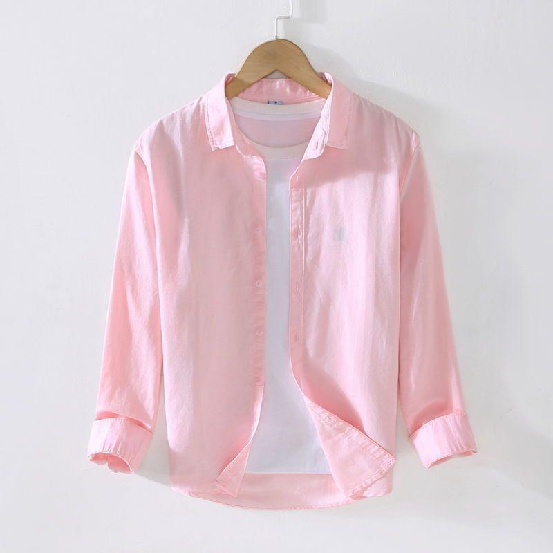 Men's Casual Long-Sleeve White Linen Shirt - Lightweight, Trendy Spring/Summer Top