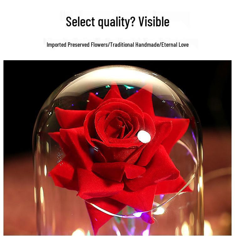 Glaskuppel Rose mit Lichtern - Kreatives Geschenk zum Frauentag und Nachtlicht-Ornament