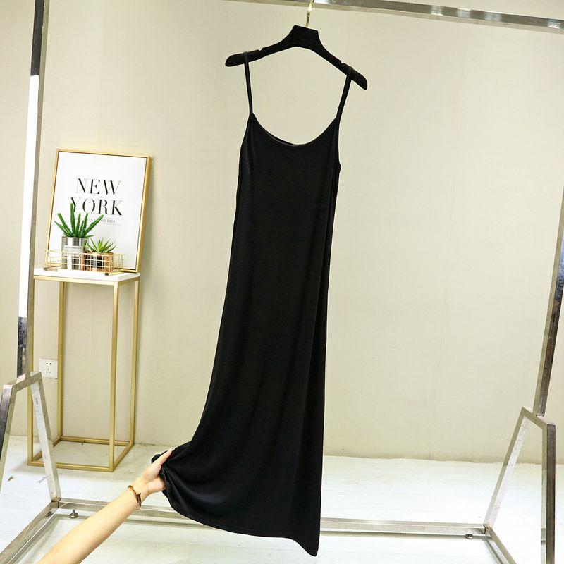 

Модальный слинг-жилет юбка женская летняя большого размера свободное платье средней длины с защитой от просвечивания, нижнее белье, базовое платье-комбинация Long: Black L (Recommendation 57.50 kg-70.00 kg